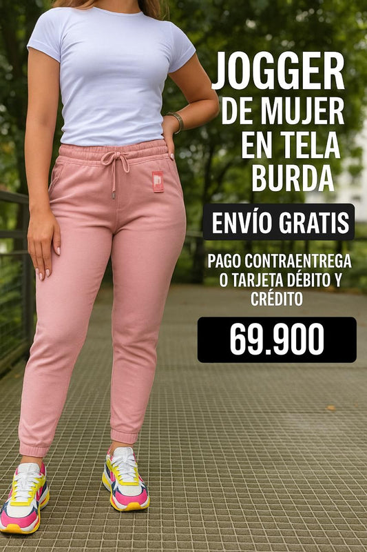 Jogger de Mujer enresortado en Tela Burda